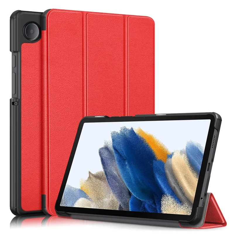 For Samsung Galaxy Tab A11 / A9 PU Leather Tablet Case Tri-fold Stand Cover - Red