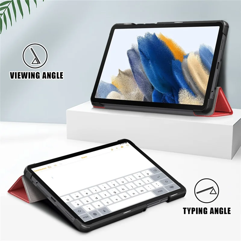 For Samsung Galaxy Tab A11 / A9 PU Leather Tablet Case Tri-fold Stand Cover - Red