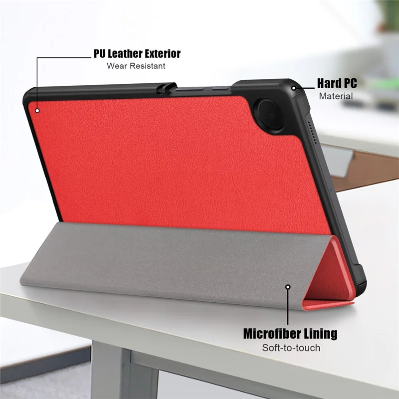 For Samsung Galaxy Tab A11 / A9 PU Leather Tablet Case Tri-fold Stand Cover - Red