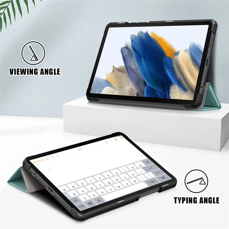 For Samsung Galaxy Tab A9 X115 PU Leather Tablet Case Tri-fold Stand Cover - Blackish Green