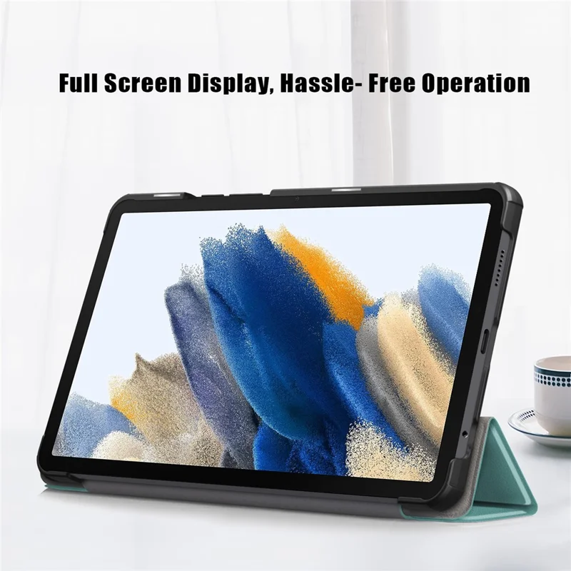 For Samsung Galaxy Tab A9 X115 PU Leather Tablet Case Tri-fold Stand Cover - Blackish Green