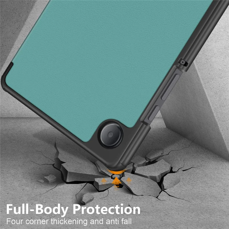 For Samsung Galaxy Tab A9 X115 PU Leather Tablet Case Tri-fold Stand Cover - Blackish Green