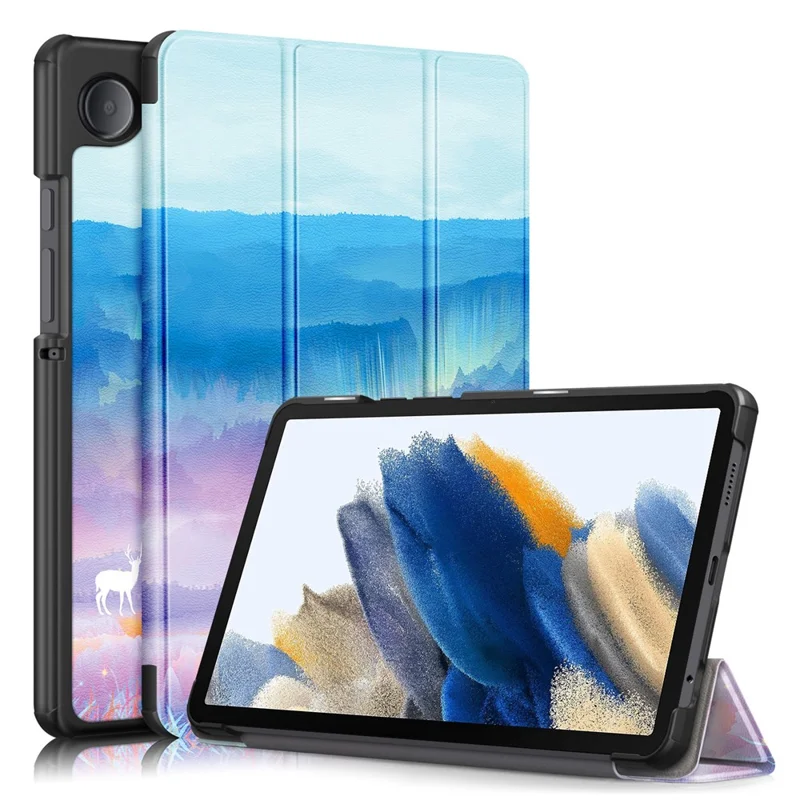 For Samsung Galaxy Tab A9 X115 Tri-fold Stand Tablet Leather Case Pattern Printing Tablet Cover - Fantasy Deer