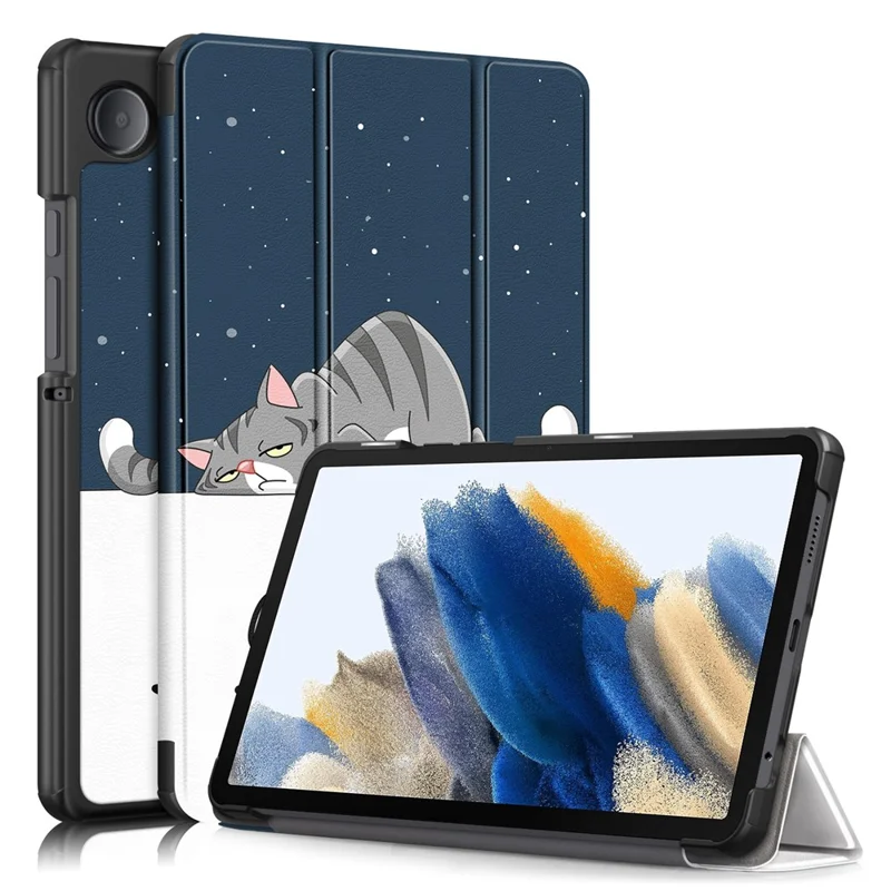 For Samsung Galaxy Tab A9 X115 Tri-fold Stand Tablet Leather Case Pattern Printing Tablet Cover - Cat