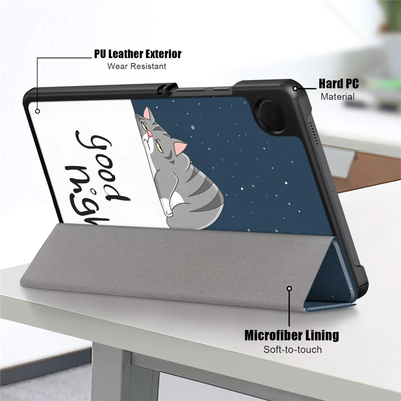 For Samsung Galaxy Tab A9 X115 Tri-fold Stand Tablet Leather Case Pattern Printing Tablet Cover - Cat