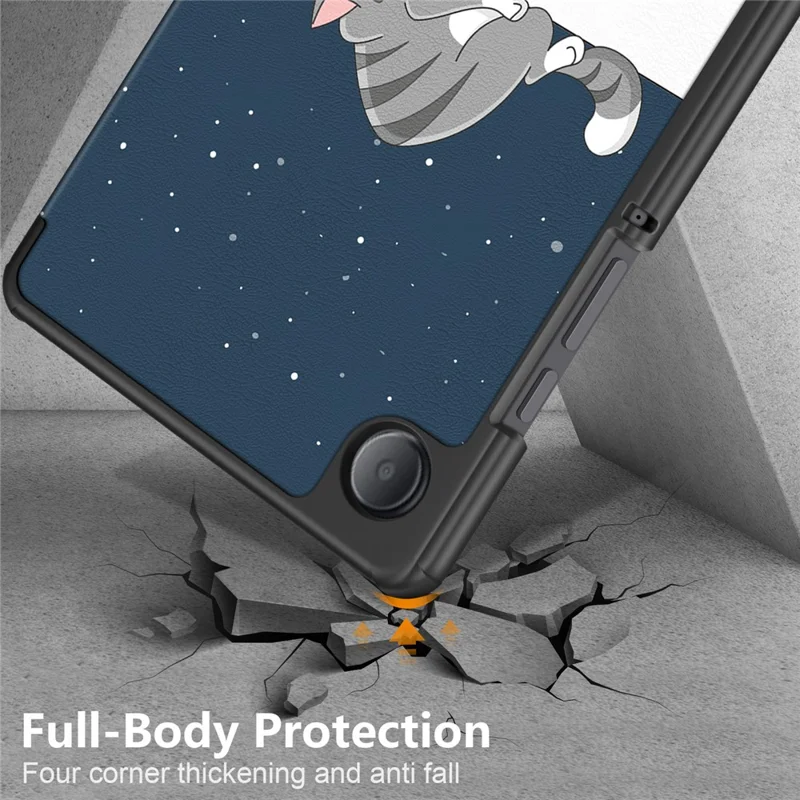 For Samsung Galaxy Tab A9 X115 Tri-fold Stand Tablet Leather Case Pattern Printing Tablet Cover - Cat