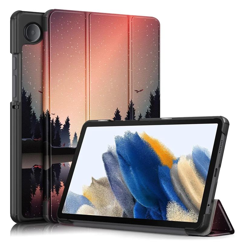 For Samsung Galaxy Tab A9 X115 Tri-fold Stand Tablet Leather Case Pattern Printing Tablet Cover - Nightfall