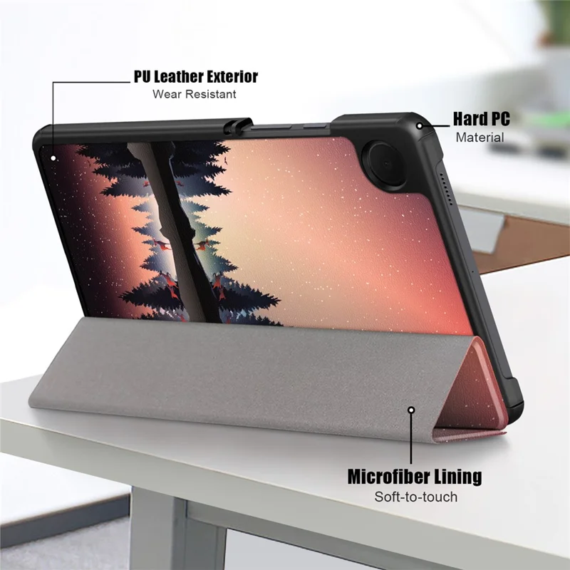 For Samsung Galaxy Tab A9 X115 Tri-fold Stand Tablet Leather Case Pattern Printing Tablet Cover - Nightfall