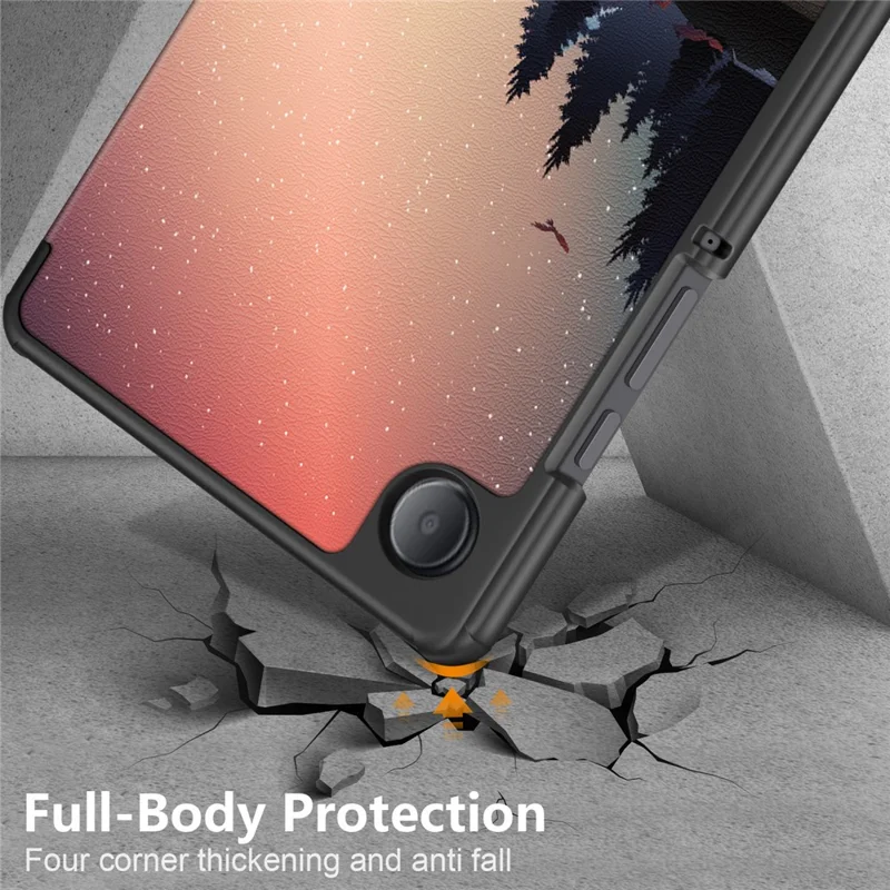 For Samsung Galaxy Tab A9 X115 Tri-fold Stand Tablet Leather Case Pattern Printing Tablet Cover - Nightfall