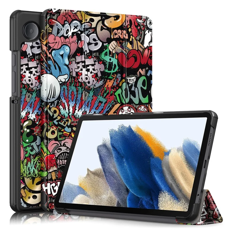 For Samsung Galaxy Tab A9 X115 Tri-fold Stand Tablet Leather Case Pattern Printing Tablet Cover - Graffiti