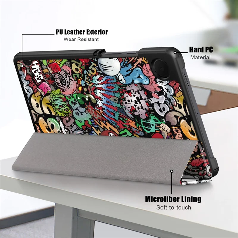 For Samsung Galaxy Tab A9 X115 Tri-fold Stand Tablet Leather Case Pattern Printing Tablet Cover - Graffiti
