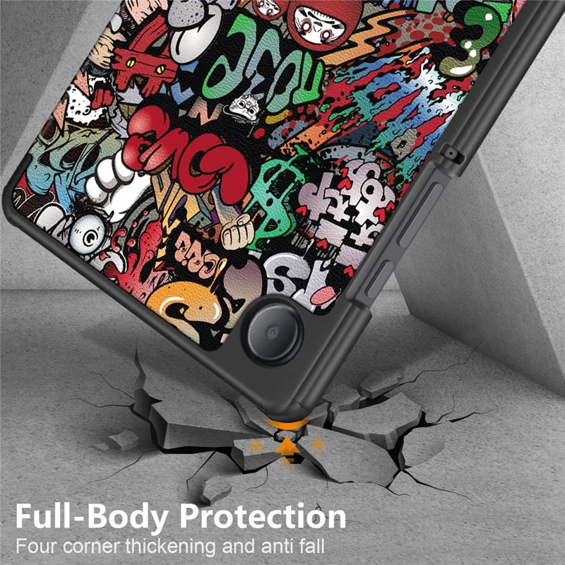 For Samsung Galaxy Tab A9 X115 Tri-fold Stand Tablet Leather Case Pattern Printing Tablet Cover - Graffiti