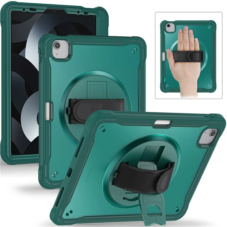For iPad Air 11 (2025) / (2024) / Air (2020) / (2022) / Pro 11 (2018) / (2020) / (2021) / (2022) PC+TPU Tablet Case with Hand Strap - Midnight Green