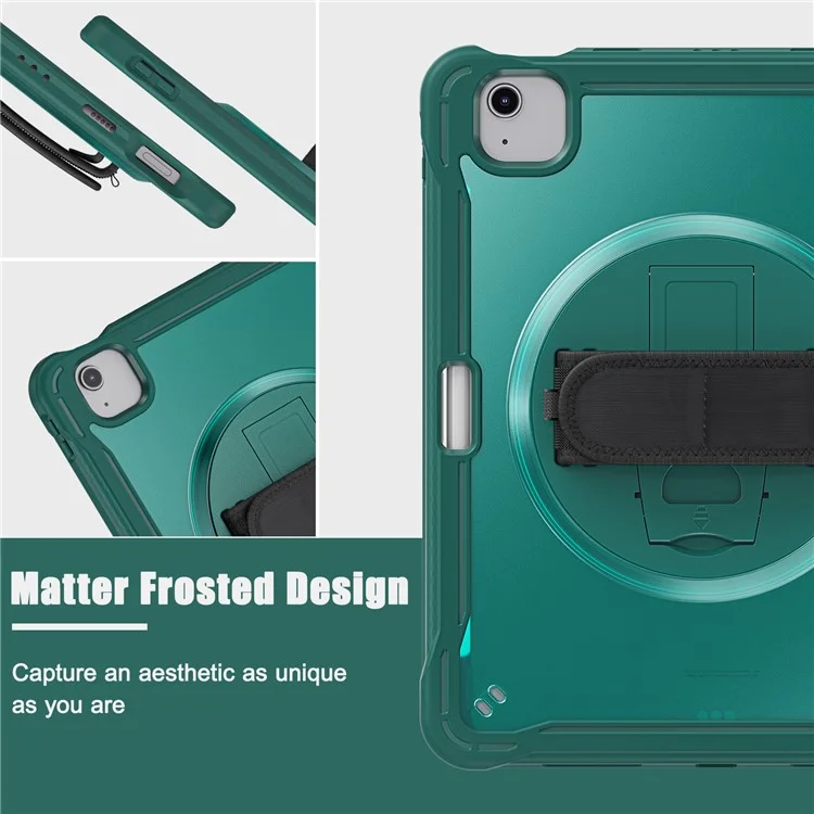 For iPad Air 11 (2025) / (2024) / Air (2020) / (2022) / Pro 11 (2018) / (2020) / (2021) / (2022) PC+TPU Tablet Case with Hand Strap - Midnight Green