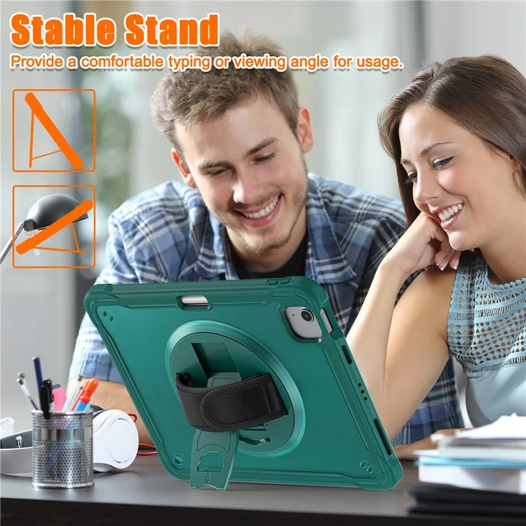 For iPad Air 11 (2025) / (2024) / Air (2020) / (2022) / Pro 11 (2018) / (2020) / (2021) / (2022) PC+TPU Tablet Case with Hand Strap - Midnight Green