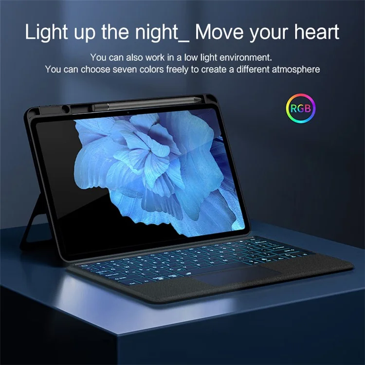 For vivo Pad Leather Case + Bluetooth-compatible Keyboard with Backlight Trackpad - Black