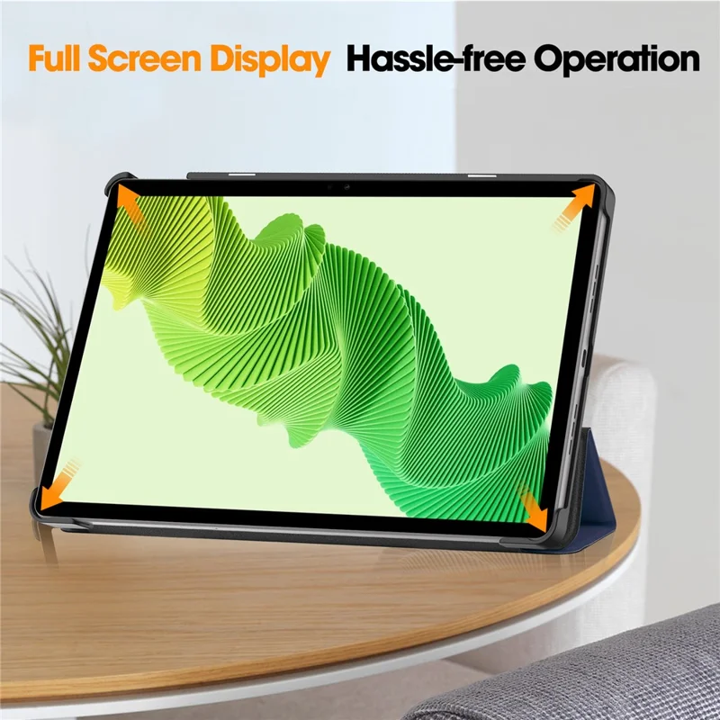 Per Realme Pad 2 Trifold Stand Tablet Case PU Leather Full Protection Cover - Dark Blue