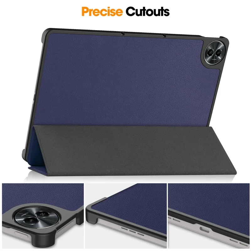 Per Realme Pad 2 Trifold Stand Tablet Case PU Leather Full Protection Cover - Dark Blue