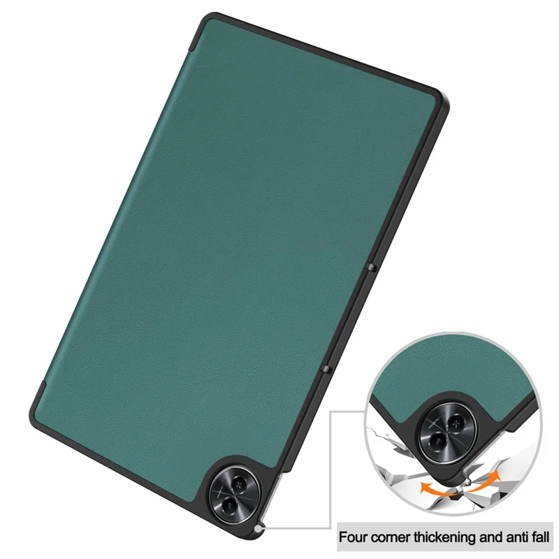 For Realme Pad 2 Trifold Stand Tablet Case PU Leather Full Protection Cover - Blackish Green
