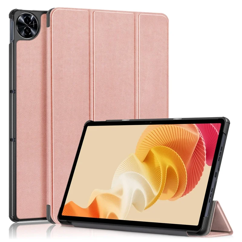 For Realme Pad 2 PU Leather Trifold Stand Cover Full Protection Shock Resistant Tablet Case - Rose Gold