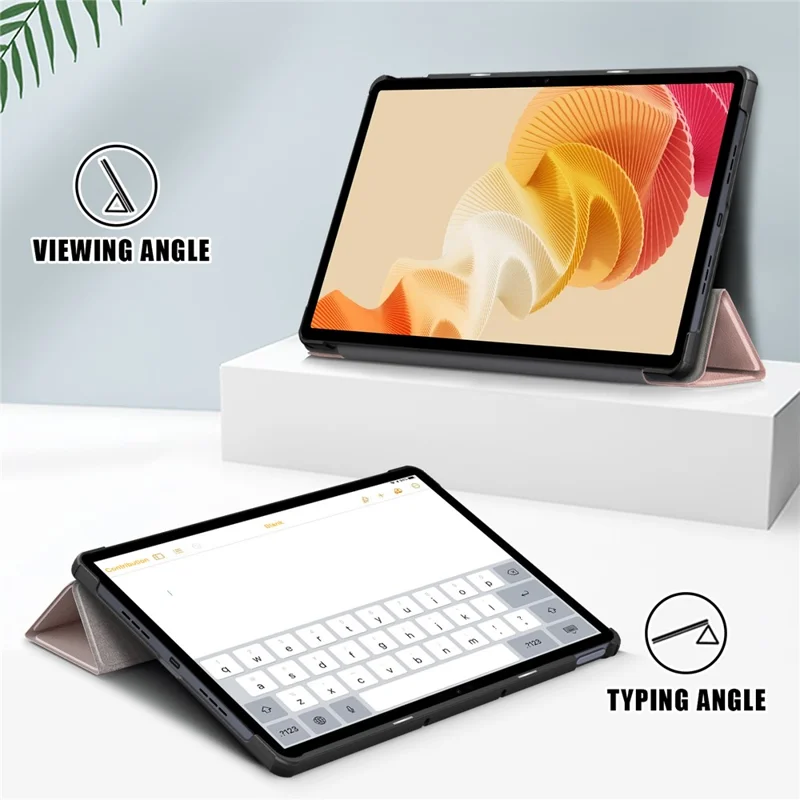 For Realme Pad 2 PU Leather Trifold Stand Cover Full Protection Shock Resistant Tablet Case - Rose Gold