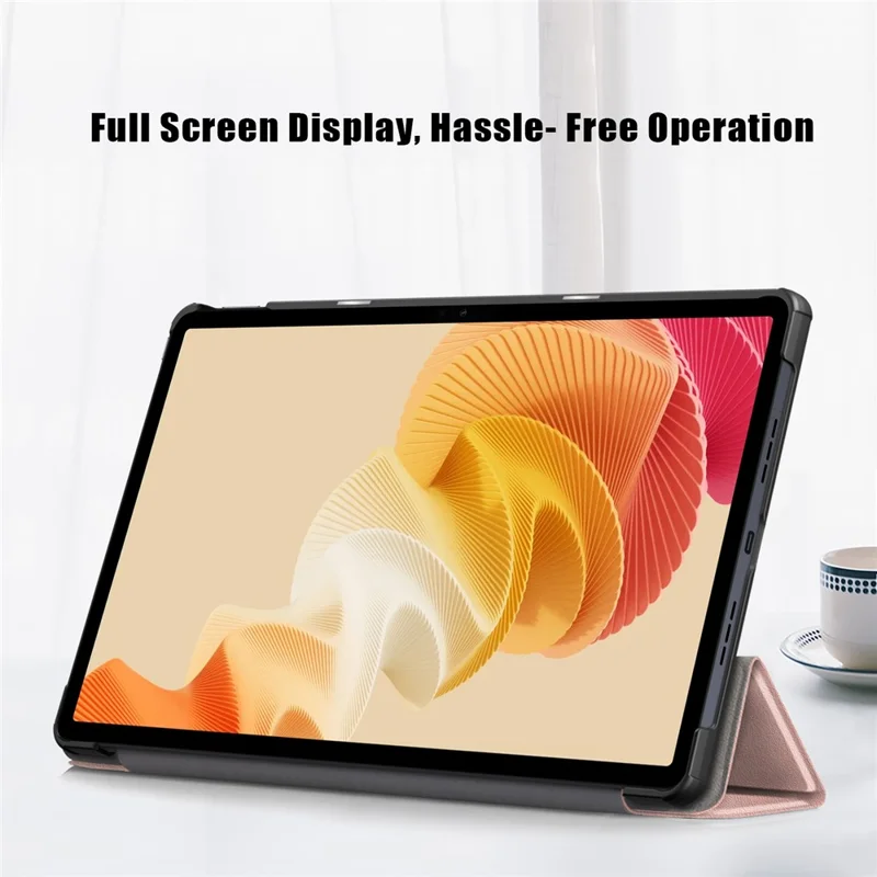 For Realme Pad 2 PU Leather Trifold Stand Cover Full Protection Shock Resistant Tablet Case - Rose Gold