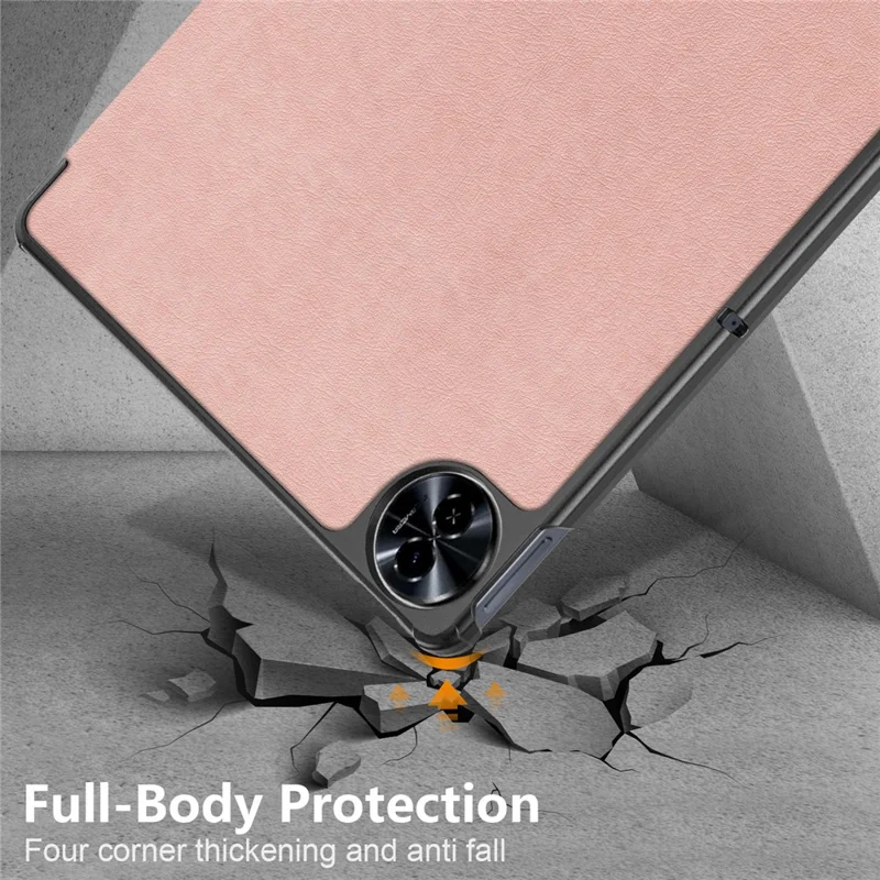 For Realme Pad 2 PU Leather Trifold Stand Cover Full Protection Shock Resistant Tablet Case - Rose Gold