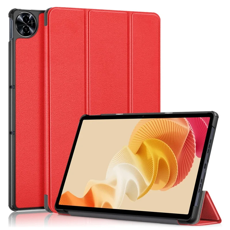 For Realme Pad 2 PU Leather Trifold Stand Cover Full Protection Shock Resistant Tablet Case - Red