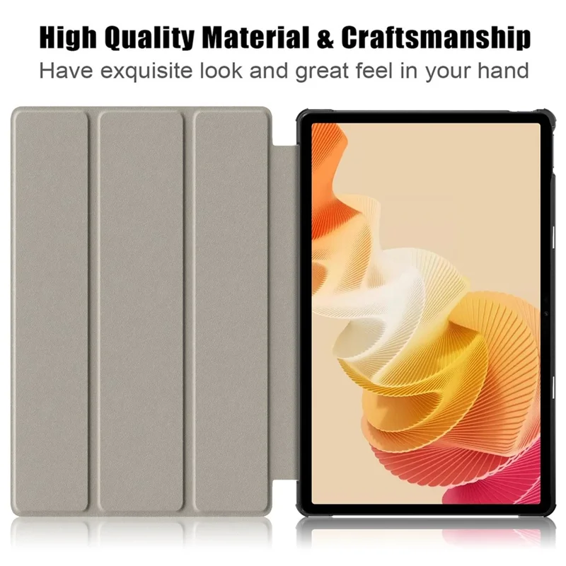 For Realme Pad 2 PU Leather Trifold Stand Cover Full Protection Shock Resistant Tablet Case - Red