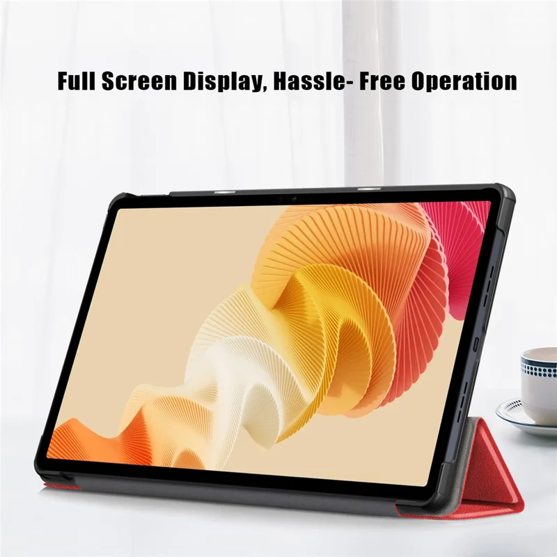 For Realme Pad 2 PU Leather Trifold Stand Cover Full Protection Shock Resistant Tablet Case - Red