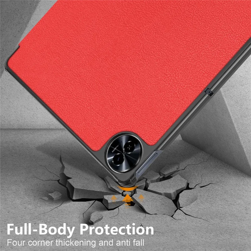 For Realme Pad 2 PU Leather Trifold Stand Cover Full Protection Shock Resistant Tablet Case - Red