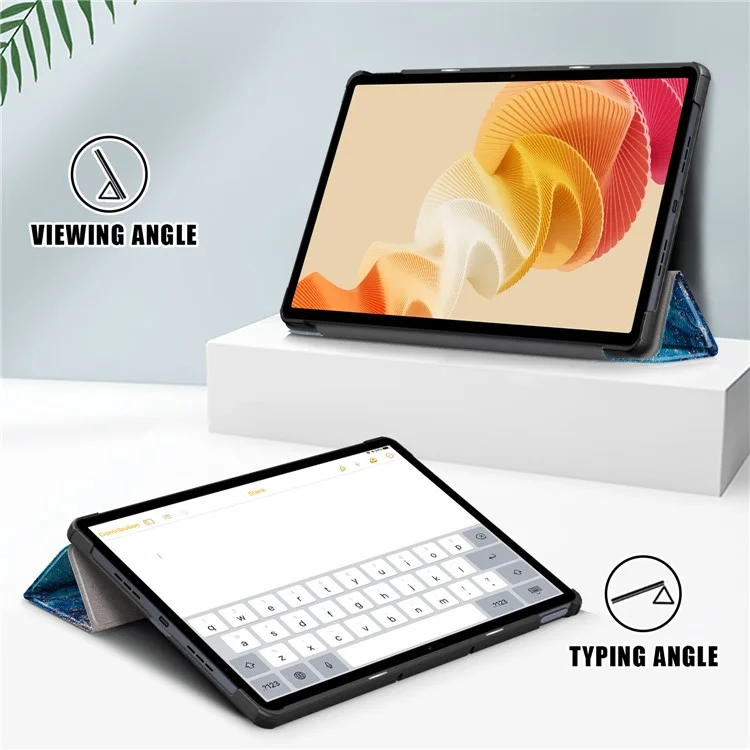 For Realme Pad 2 PU Leather Pattern Printing Case Tri-fold Stand Folio Tablet Cover - Wave