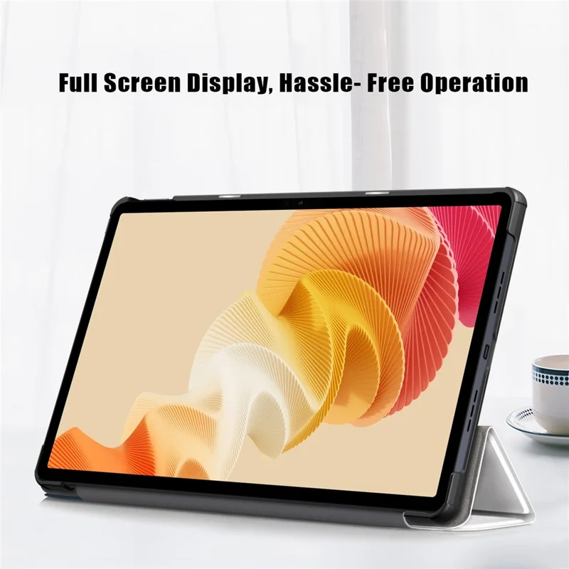 For Realme Pad 2 PU Leather Pattern Printing Case Tri-fold Stand Folio Tablet Cover - Cat
