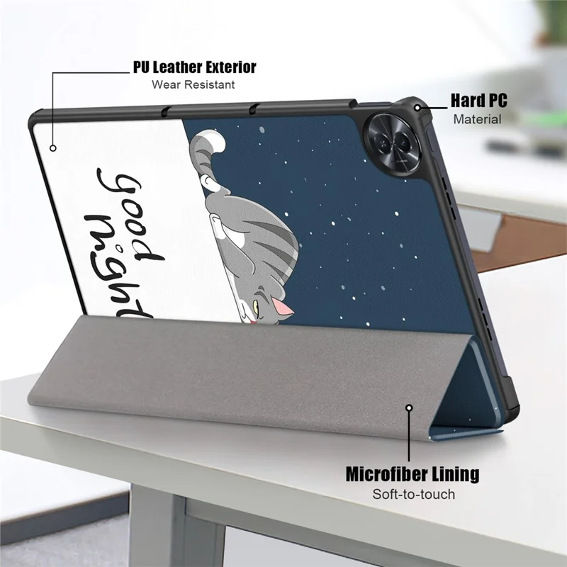 For Realme Pad 2 PU Leather Pattern Printing Case Tri-fold Stand Folio Tablet Cover - Cat