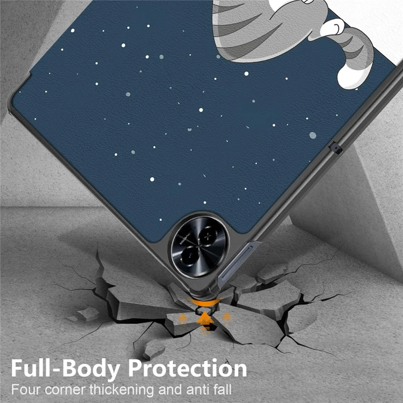 For Realme Pad 2 PU Leather Pattern Printing Case Tri-fold Stand Folio Tablet Cover - Cat