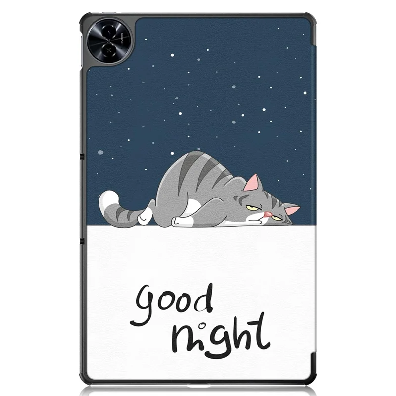 For Realme Pad 2 PU Leather Pattern Printing Case Tri-fold Stand Folio Tablet Cover - Cat