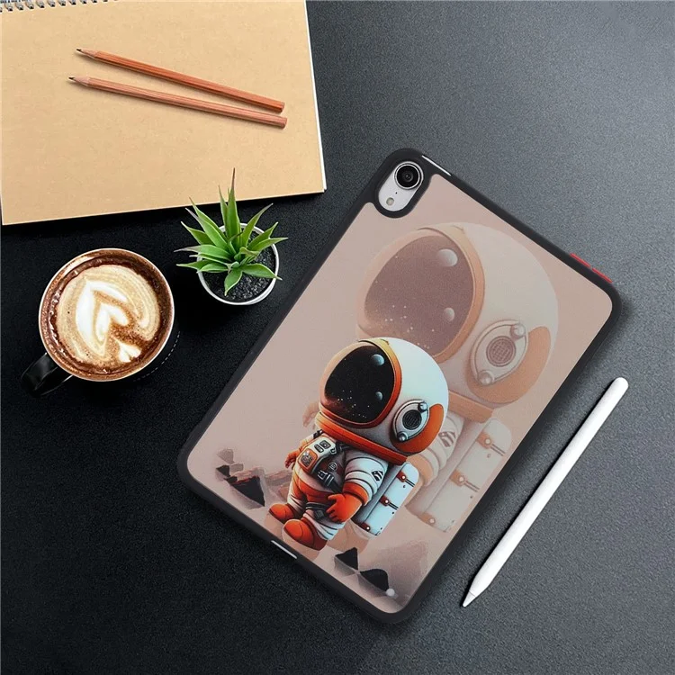 Skin-Touch Pattern Printing Tablet Case for iPad mini (2024) / mini (2021) PC+TPU Anti-Scratch Tablet Cover - Orange Astronaut