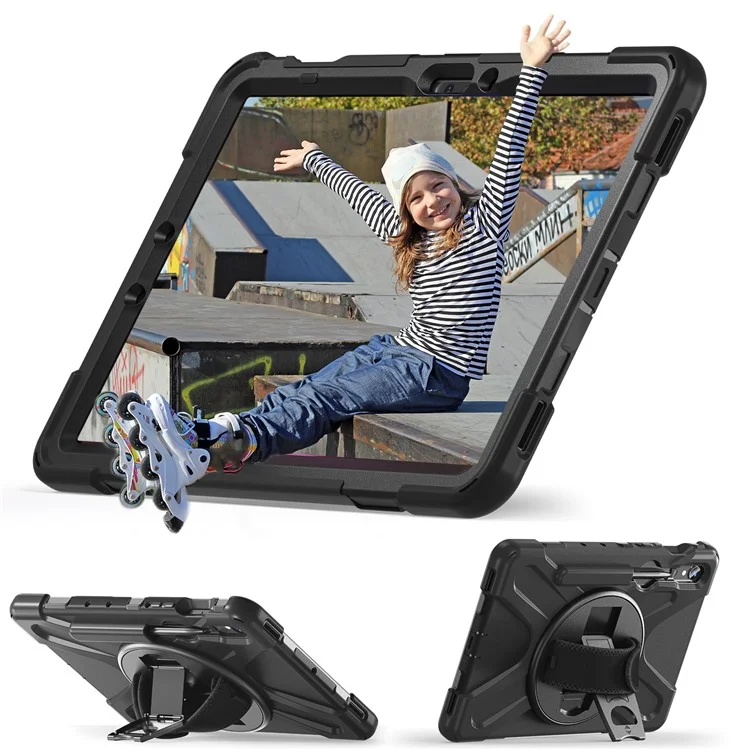 Para Samsung Galaxy Tab S9 FE / S9 X710 / S8 X700 / S7 T870 Correa para la muñeca Funda para tableta PC+Silicona Soporte Protector Cubierta - Negro