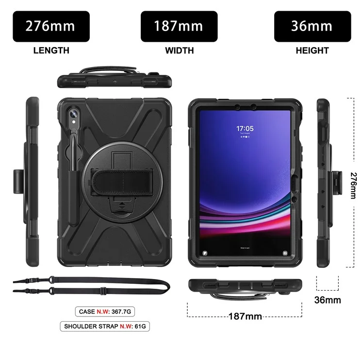 Para Samsung Samsung Galaxy Tab S9 X710 / S8 X700 / S7 T870 Caixa de Tablet Strap PC+Silicone Kickstand Tampa Protetora - Preto