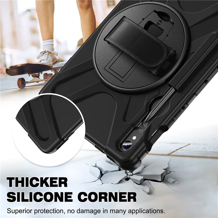Para Samsung Galaxy Tab S9 FE / S9 X710 / S8 X700 / S7 T870 Correa para la muñeca Funda para tableta PC+Silicona Soporte Protector Cubierta - Negro