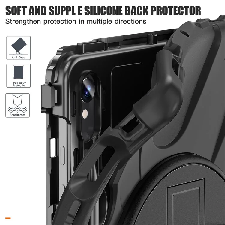 Per Samsung Samsung Galaxy Tab S9 X710 / S8 X700 / S7 T870 Custodia da Tavoletta Per Cinturino da Polso Pc+copertura Protettiva Del Cavalletto in Silicone - Nero