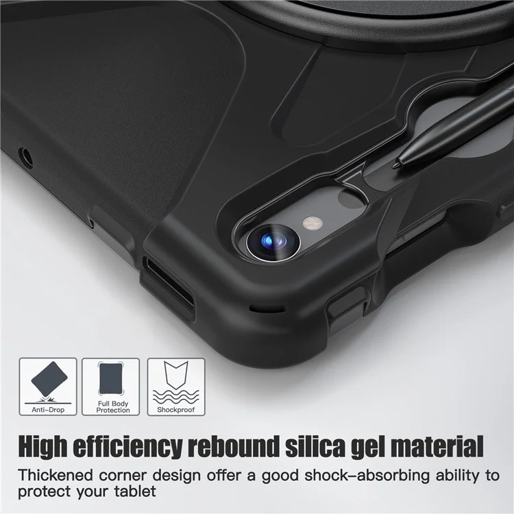 Para Samsung Galaxy Tab S9 FE / S9 X710 / S8 X700 / S7 T870 Correa para la muñeca Funda para tableta PC+Silicona Soporte Protector Cubierta - Negro