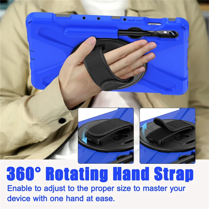 For Samsung Galaxy Tab S10 Lite / S10 FE / S9 FE / S9 X710 / S8 X700 / S7 T870 Wrist Strap Tablet Case PC+Silicone Kickstand Cover - Blue