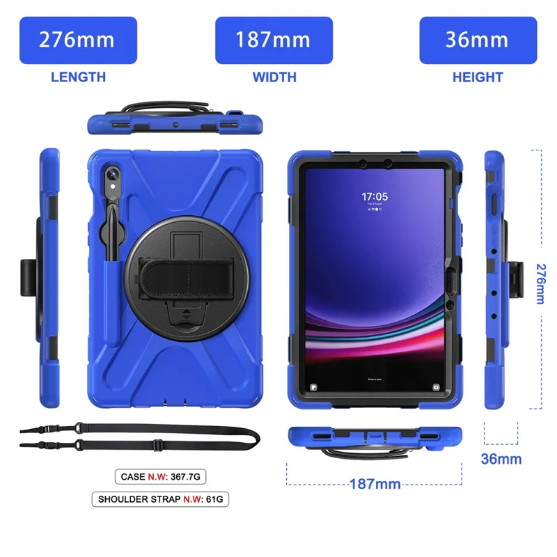 For Samsung Galaxy Tab S10 Lite / S10 FE / S9 FE / S9 X710 / S8 X700 / S7 T870 Wrist Strap Tablet Case PC+Silicone Kickstand Cover - Blue