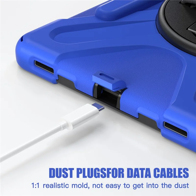 For Samsung Galaxy Tab S10 Lite / S10 FE / S9 FE / S9 X710 / S8 X700 / S7 T870 Wrist Strap Tablet Case PC+Silicone Kickstand Cover - Blue