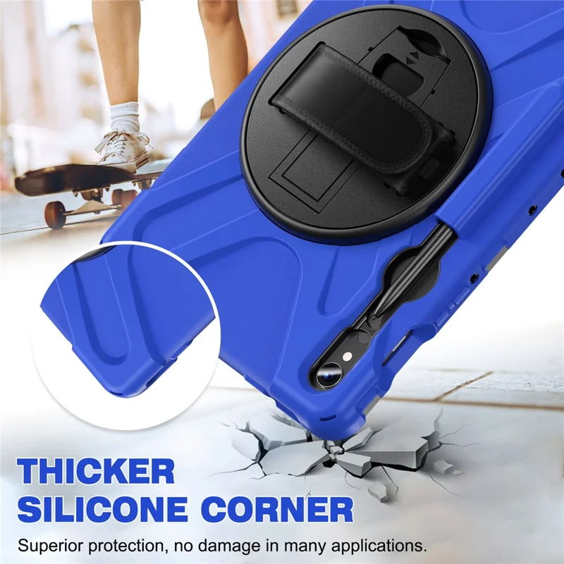For Samsung Galaxy Tab S10 Lite / S10 FE / S9 FE / S9 X710 / S8 X700 / S7 T870 Wrist Strap Tablet Case PC+Silicone Kickstand Cover - Blue