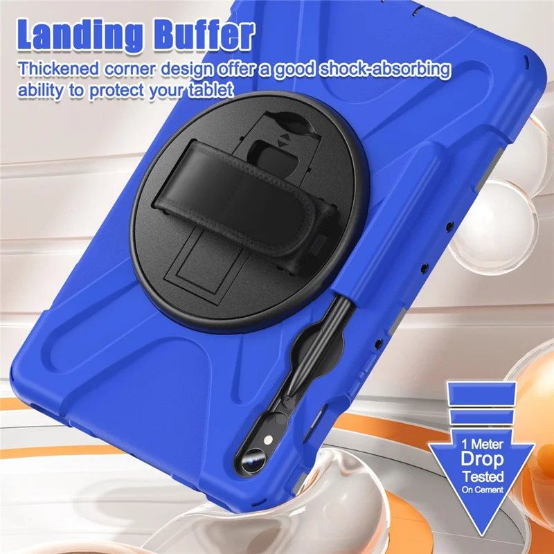 For Samsung Galaxy Tab S10 Lite / S10 FE / S9 FE / S9 X710 / S8 X700 / S7 T870 Wrist Strap Tablet Case PC+Silicone Kickstand Cover - Blue