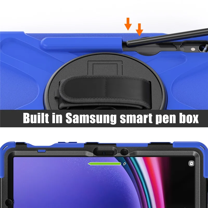 For Samsung Galaxy Tab S10 Lite / S10 FE / S9 FE / S9 X710 / S8 X700 / S7 T870 Wrist Strap Tablet Case PC+Silicone Kickstand Cover - Blue
