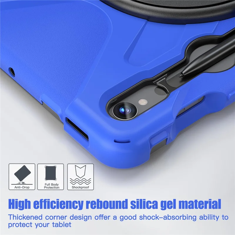 For Samsung Galaxy Tab S10 Lite / S10 FE / S9 FE / S9 X710 / S8 X700 / S7 T870 Wrist Strap Tablet Case PC+Silicone Kickstand Cover - Blue