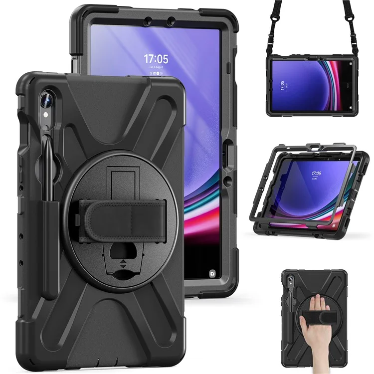 Für Samsung Samsung Galaxy Tab S9 X710 / S8 X700 / S7 T870 Pc+silicon Tablet Case Kickstand Cover Mit Handgurt / Schulterriemen - Schwarz